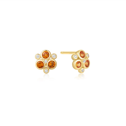 Gold Nano Gem Floral Trio Stud Earrings